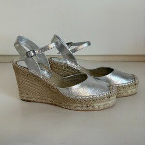 Paloma Barcelo Women Ankle Strap Espadrille Platform Wedge Shoes in Silver Sz 40